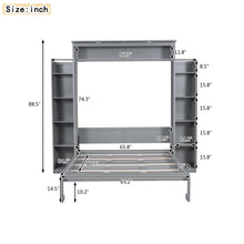 Load image into Gallery viewer, Aukfa Queen Size Murphy Bed with 5 - Tier Storage Shelf &amp; LED Lights, Foldable Wall Bed Cabinet with Mattress Support, Space - Saving Design for Guest Room/Home Office, Gray