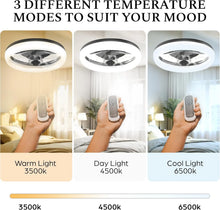 Load image into Gallery viewer, Cannonx 14 Low Profile Ceiling Fans with Lights and Remote, Modern Fandelier Ceiling Fan with Light, 6 Speeds, 3 Lighting Modes 3500K - 5500K, Flush Mount for Bedroom, LED 2200 Lumens