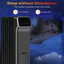 Load image into Gallery viewer, 1500W Oil Filled Radiator Heater with Remote Control, Adjustable Thermostat, 24H Timer &amp; 3 Modes, Portable Electric Space Heater for Home Office