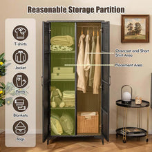 Load image into Gallery viewer, 62" Tall PE Rattan Wicker Wardrobe Closet Storage Cabinet with 2 Doors, Hanging Rod, 4 Storage Cubes, Metal Legs, Anti-tipping Device