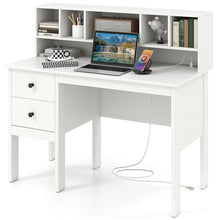 Load image into Gallery viewer, 48" Home Office Desk with Power Outlets, USB &amp; Type-C Charging Station, Modern Writing Desk w/ 5-Cubby Hutch &amp; Drawers for Study Makeup Vanity
