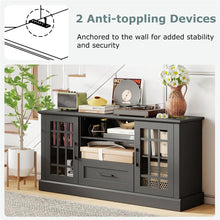 Load image into Gallery viewer, 62" Farmhouse TV Stand for 70 Inch TVs, Tall Media Console Table with 2 Glass Doors, Cubbies &amp; Drawer, Storage Cabinet for Living Room