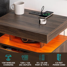 Load image into Gallery viewer, Hommpa LED Nightstand Wireless Charging Station USB Type C Outlets Bedside Table 3 Drawers Black Night Table Modern Smart Nightstand High Gloss End Side Table for Bedroom Furniture 26.8" Tall
