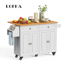 Load image into Gallery viewer, Lofka 52 - Inch Kitchen Island with Storage on Wheels with Wood Drop Leaf, Ideal for Small Kitchens