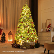 Load image into Gallery viewer, 6/7/8FT Pre-Lit Artificial Christmas Tree, Hinged Xmas Tree with Remote, Warm White LED Lights, Timer, Adjustable Lighting Modes for Holiday Decor