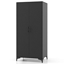 Load image into Gallery viewer, 62" Tall PE Rattan Wicker Wardrobe Closet Storage Cabinet with 2 Doors, Hanging Rod, 4 Storage Cubes, Metal Legs, Anti-tipping Device