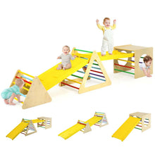 Load image into Gallery viewer, 5 in 1 Kids Triangle Climber Play Gym Set with Double Sided Ramps, Indoor Toddler Wooden Climbing Toys for Playground Daycare