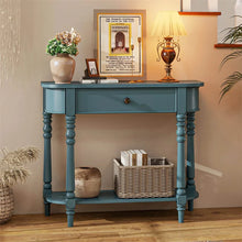 Load image into Gallery viewer, 36" 2-Tier Retro Console Table with Storage Drawer &amp; Open Shelf, Solid Wood Narrow Entryway Sofa Table for Living Room, Foyer &amp; Hallway