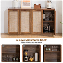 Load image into Gallery viewer, Hommpa Sideboard Buffet Cabinet Rattan Kitchen Storage Organizer with 5 - Position Adjustable Shelf &amp; 2 Doors Boho Farmhouse Accent Cabinets TV Console for Living Dining Room Coffee Bar