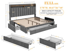 Load image into Gallery viewer, Enhomee Queen Bed Frame with 3 Storage Drawers Upholstered Queen Size Bed Frame with Headboard Noise Free Platform Bed with Metal Frame &amp; Wood Slats Support Beige Bedroom Furniture for Adults Clothes - Full / Beige / with Storage Shelf
