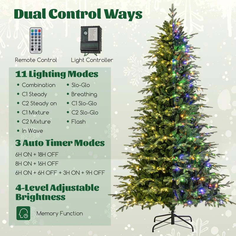 6/7.5/9 FT Pre-lit Artificial Christmas Tree with 260/380/560 Multicolor Lights, 714/1162/1770 Branch Tips, 11 Lighting Modes, Remote & Timer